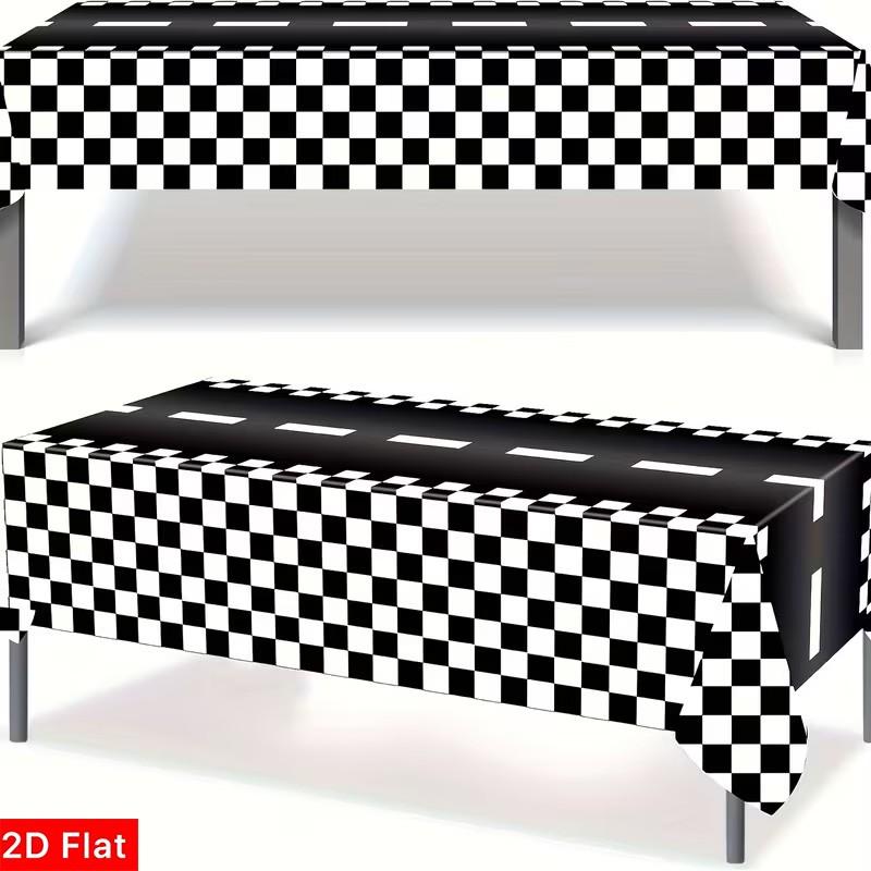 2D Flat Party Tablecloth 1pc, Checkered Racing Theme, Polyester Material, No Power Required, Perfect for Party Decorations