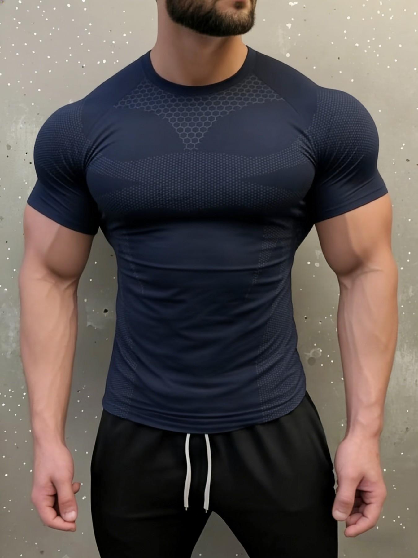 Trendy Snake Print Gym Short Sleeve Quick-Dry High Elastic Tight Fit Tee, Iron Training Show Figure Versatile Sports Top