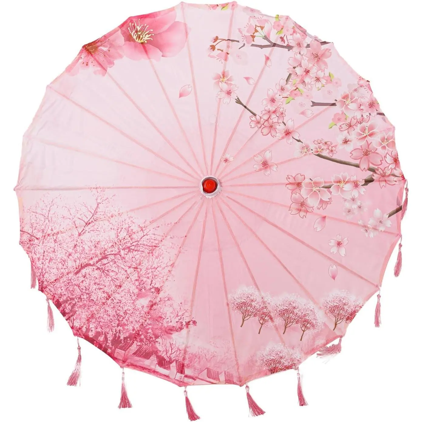 Traditional Bamboo 33in Silk Cotton Asian Art Parasol Umbrella with Tassels, Classical Look for Wedding Parties, Photography (Women’s & Family Clothing Accessory), Tassel Trim