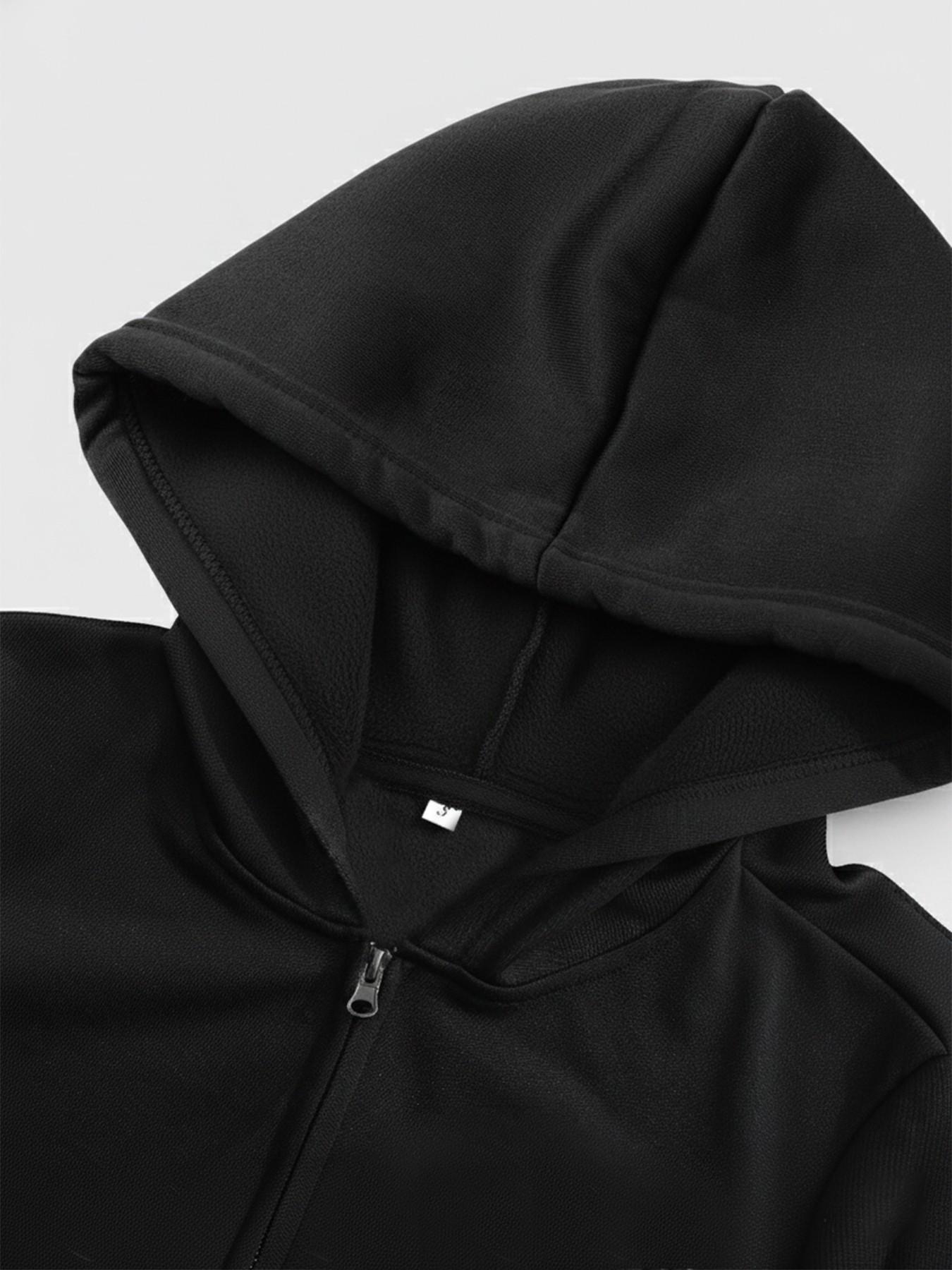 Womens Slim Fit Zip Up Hoodie Black Hooded Kangaroo Pocket Gothic Grunge Y2K Baddie Streetwear Alt Style Concert Night Out Fall Winter Street Fashion Apparel