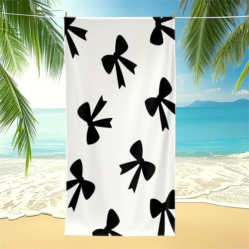 Cute Bow Print Beach Towel, Microfiber Quick Dry Towel with Heart Checkerboard, High-Value Aesthetic Gift for Girls