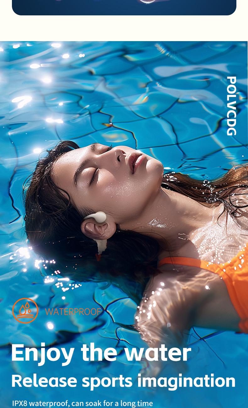POLVCDG X6 wireless bone conduction headphones are deeply waterproof, 10 hours long battery life, 28g lightweight body 32GB large capacity.