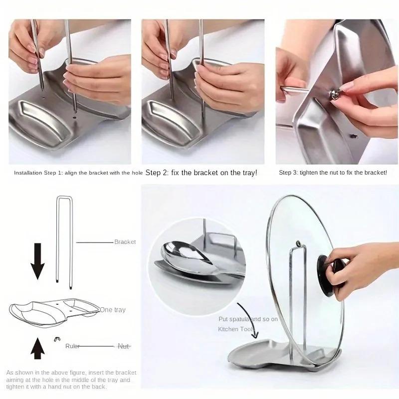 1pc Stainless Steel Pot Lid Holder with Detachable Drip Tray and Detachable Spoon Rest, Kitchen Sink Organizer for Thanksgiving, Christmas