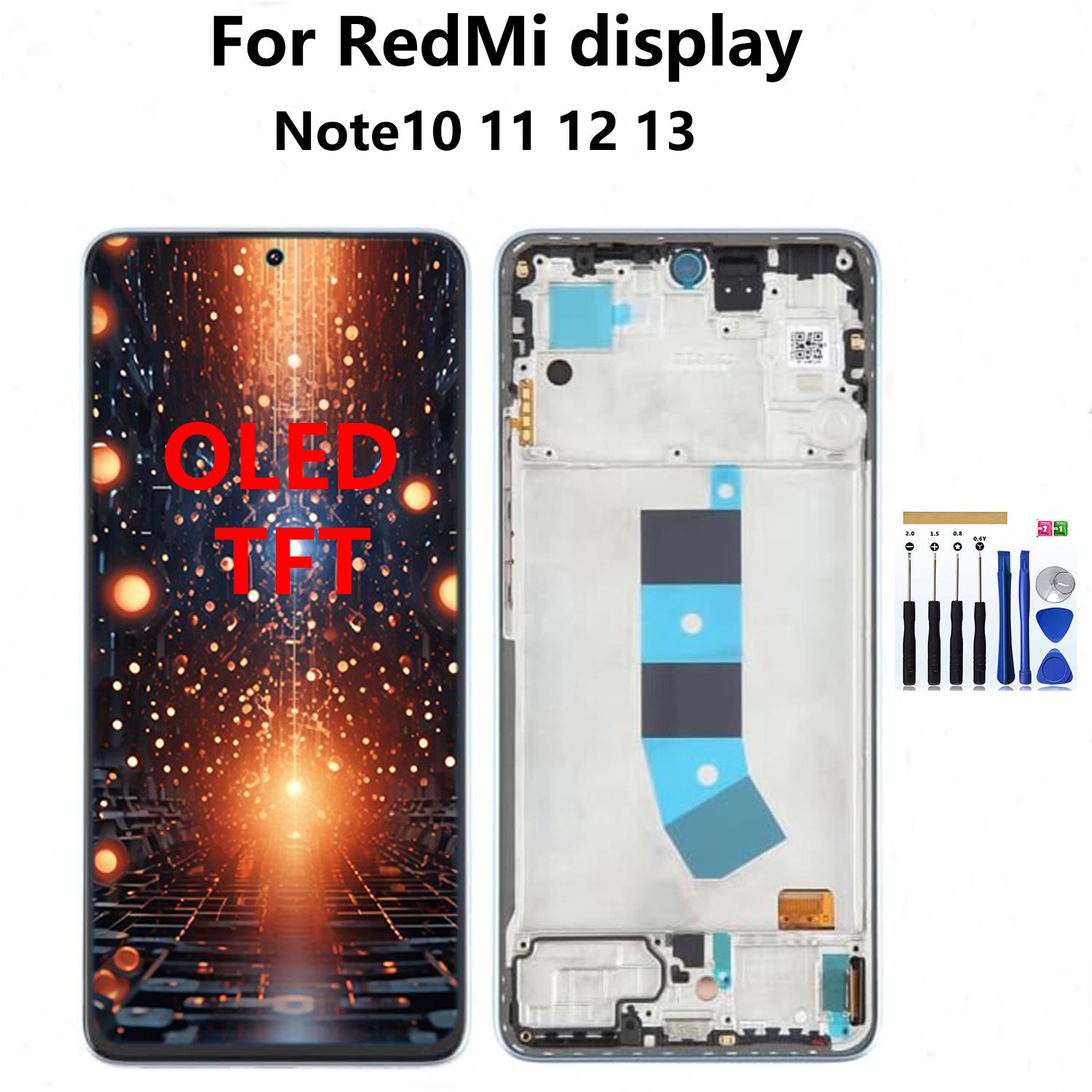OLED/TFT for Xiaomi Redmi Note 10 11 12 13 Screen Replacement  LCD Screen Display Touch Digitizer Assembly with Tools (Black with Frame)