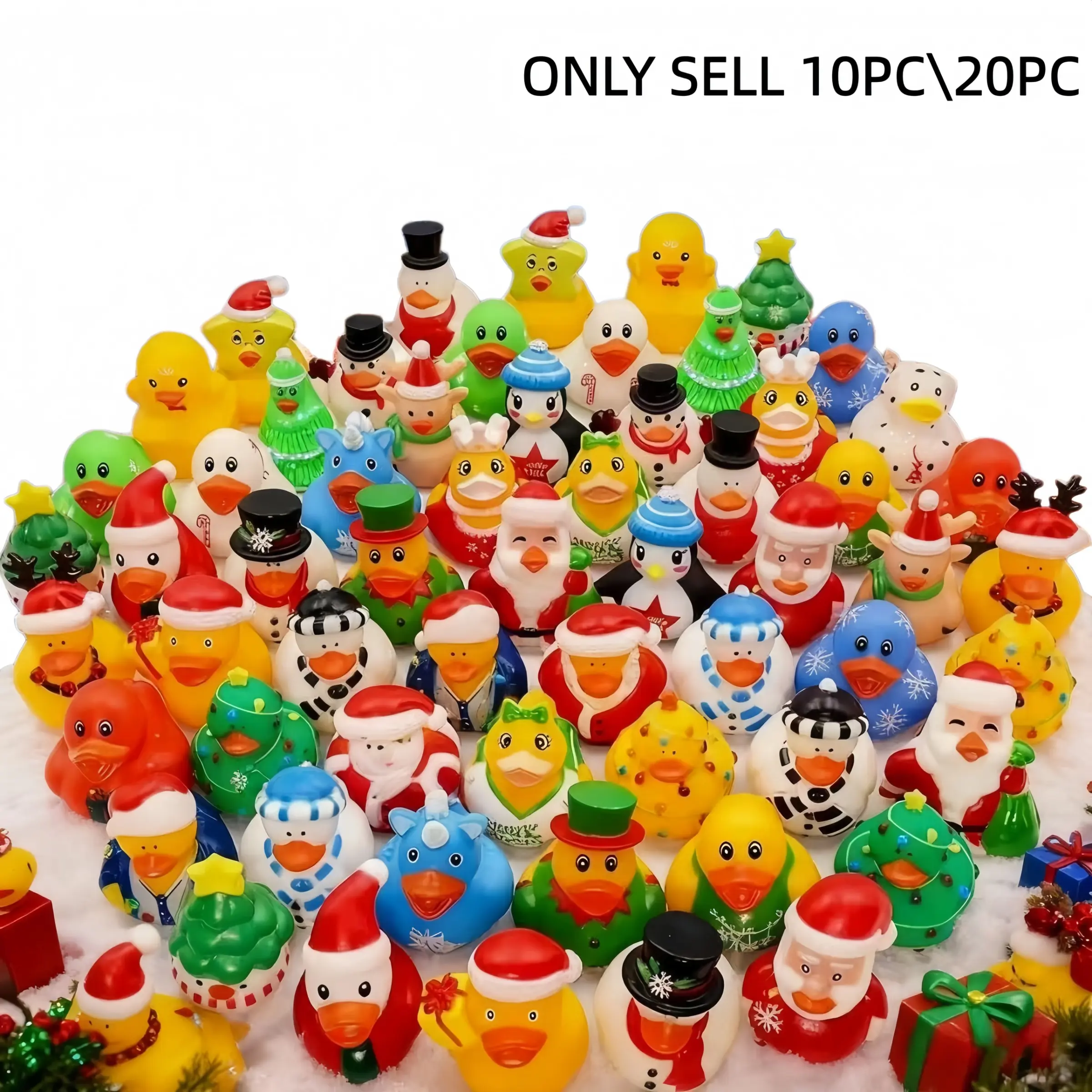 10pcs/20pcs Christmas Duck Decorations, Cute Creative Bathing Santa Ducks, Pool Toys, Reindeer Snowman Ducks, Perfect Gift for Kids Friends Colleagues