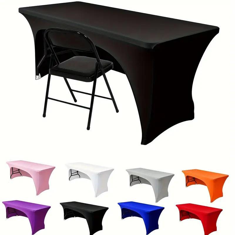 Rectangular Full-Wrap Table Cover, Polyester Elastic Washable Wrinkle-Resistant Fitted Protector, Indoor Outdoor Use, Banquets Parties Events
