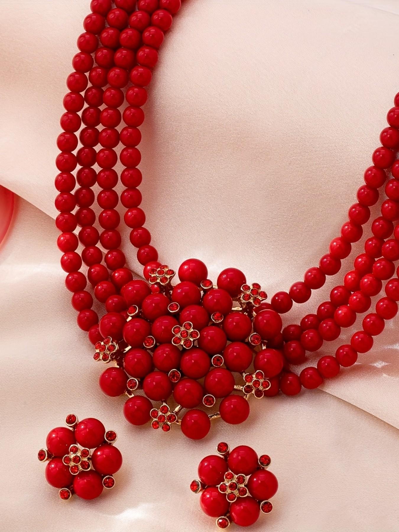 3-Piece Luxury Vintage French Style Multi-Layer Imitation Pearl Necklace Earrings Set, Perfect for Women's Evening Weddings Parties
