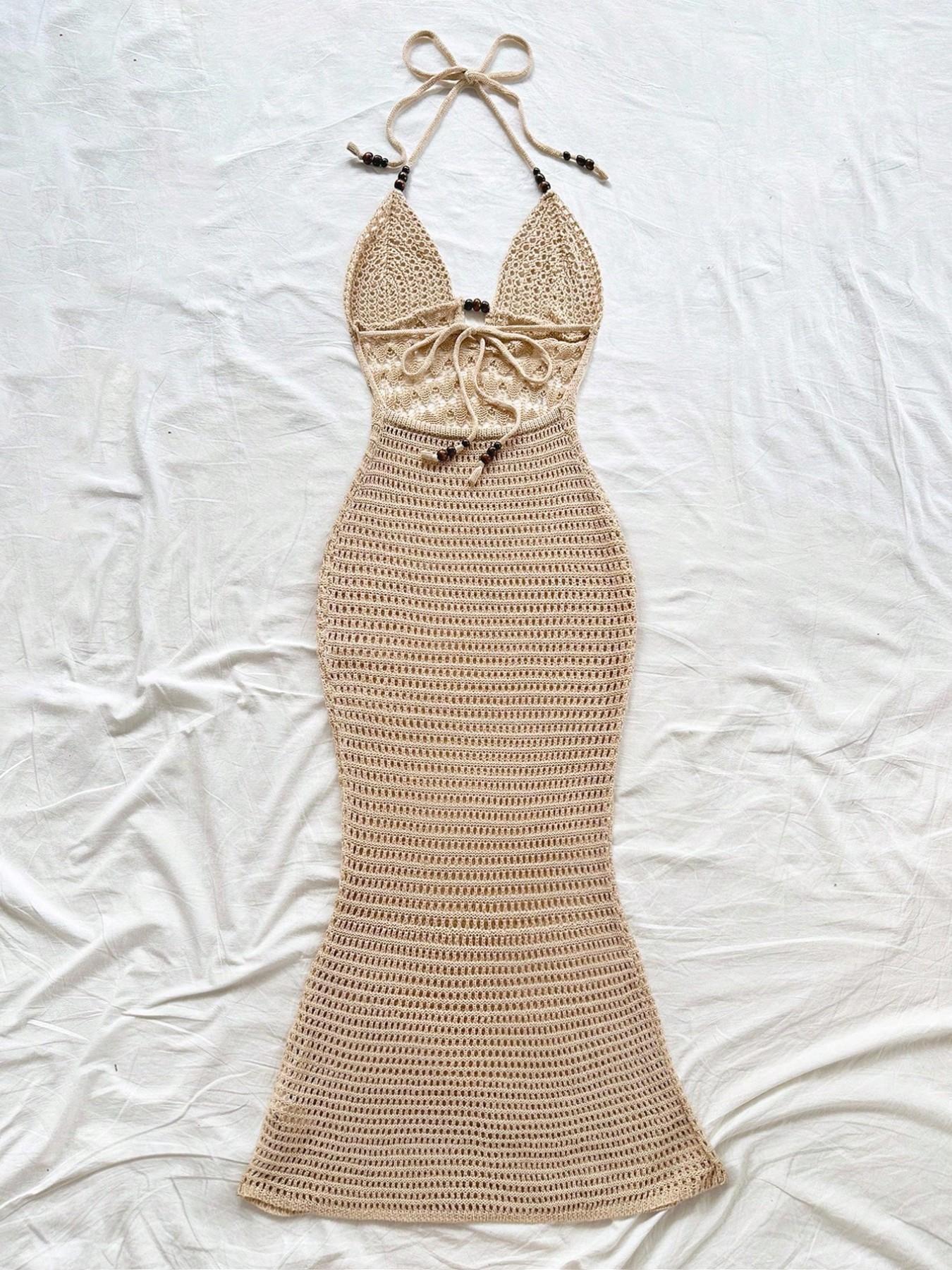 Women's Halter Knit Dress, Boho Style Lace Up Beach Cover-Up, Summer Vacation, Casual & Comfortable Design