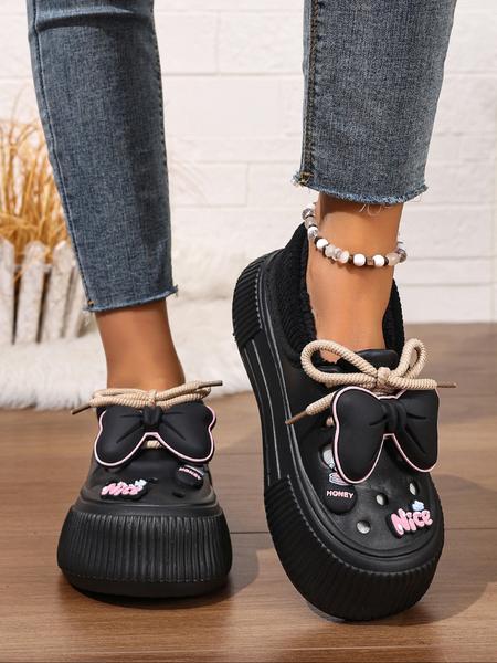 Women's Plus Size Winter Plush Fuzzy Warm Slippers, Indoor Cozy Silent Home Slippers with Cute Bowknot, Casual Shoes Women's Plus Size Winter Plush Fuzzy Warm Slippers, Indoor Cozy Silent Home Slippers with Cute Bowknot, Casual Shoes