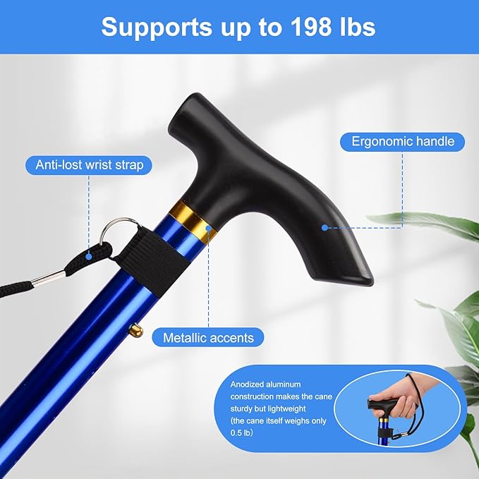 5-Section Folding Cane, Lightweight Adjustable Portable Walking Stick for Balanced Mobility, Stylish Hiking Gear for Men and Women, Hiking Stick Pole