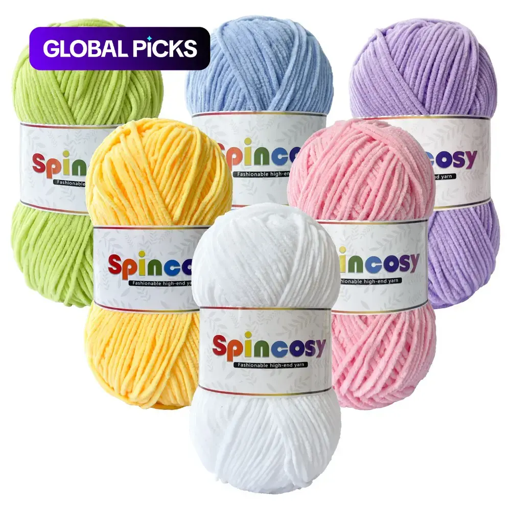 6 Pack Colorful Chenille Yarn Set, High Stretch, Soft and Skin-Friendly, Bright Colors Hand Knitting Yarn, Crochet, DIY Craft Materials, Knitting Supplies, Handmade Crafts