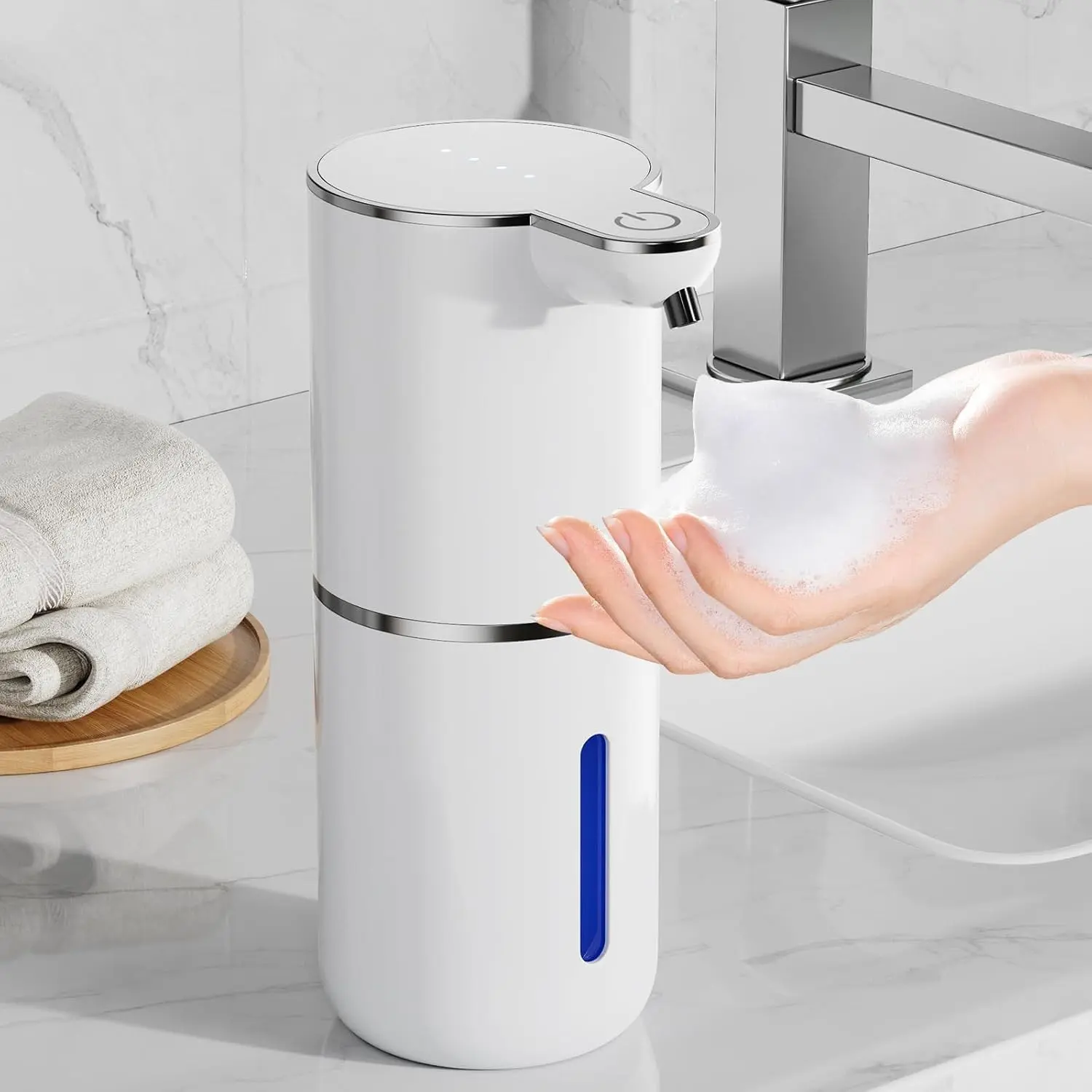 Automatic Foaming Soap Dispenser Touchless, 4 Adjustable Levels | Foam Soap Dispenser 380ML, USB Charging Wall Mount for Kitchen & Bathroom, IPX5 Waterproof