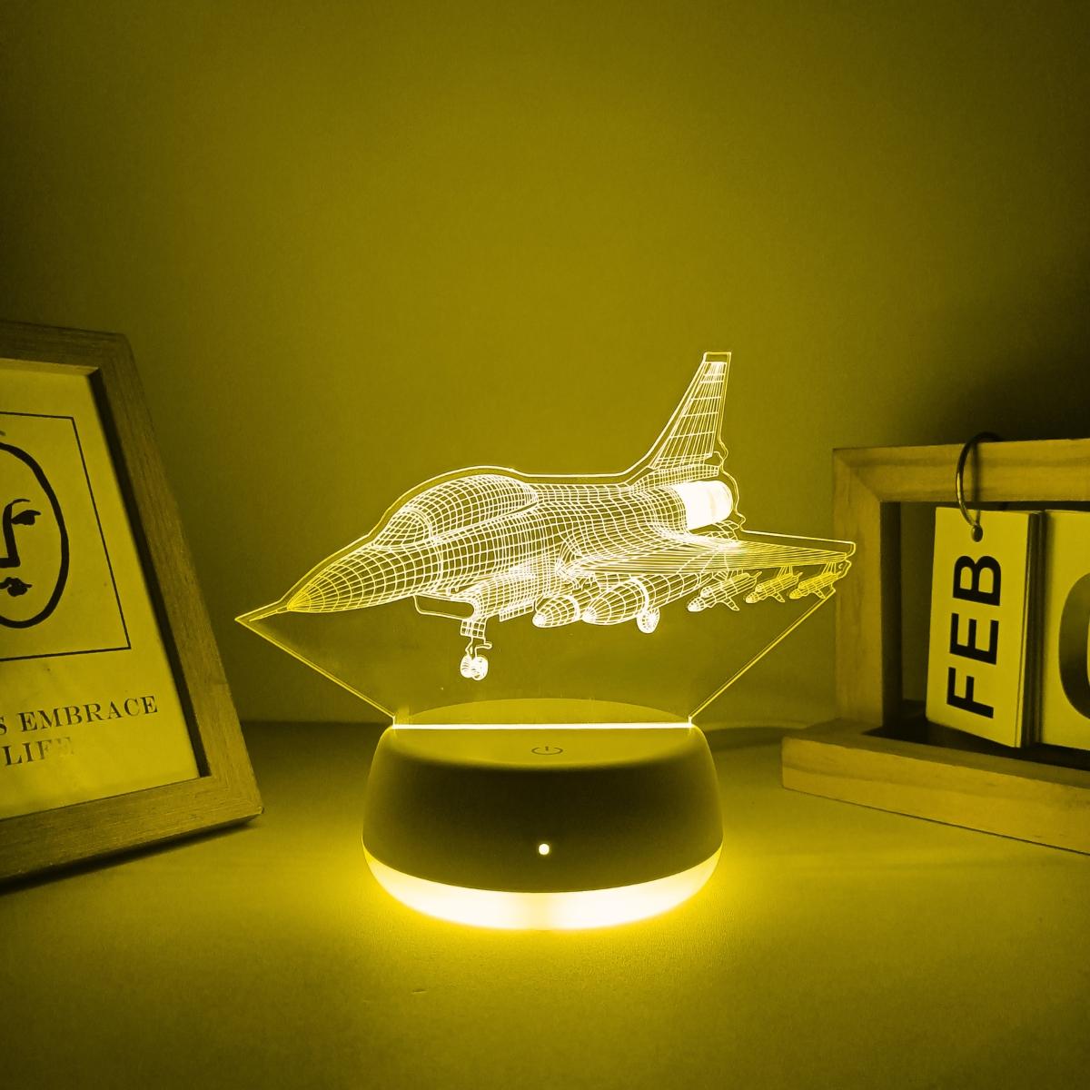 1pc Fighter Jet 3D Night Light, USB Powered Touch Switch, Color Changing LED Lamp, Indoor Decorative Light for Bedroom Living Room Decor, Ideal Gift