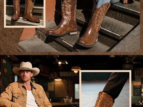 Bruno Marc Cowboy Boots for Men, Slip On Western Boots with Chic Embroidered Durable Short Retro Country Square Toe Boot, Breathable Comfort, Orthotic Support, Ideal for Fall & Winter