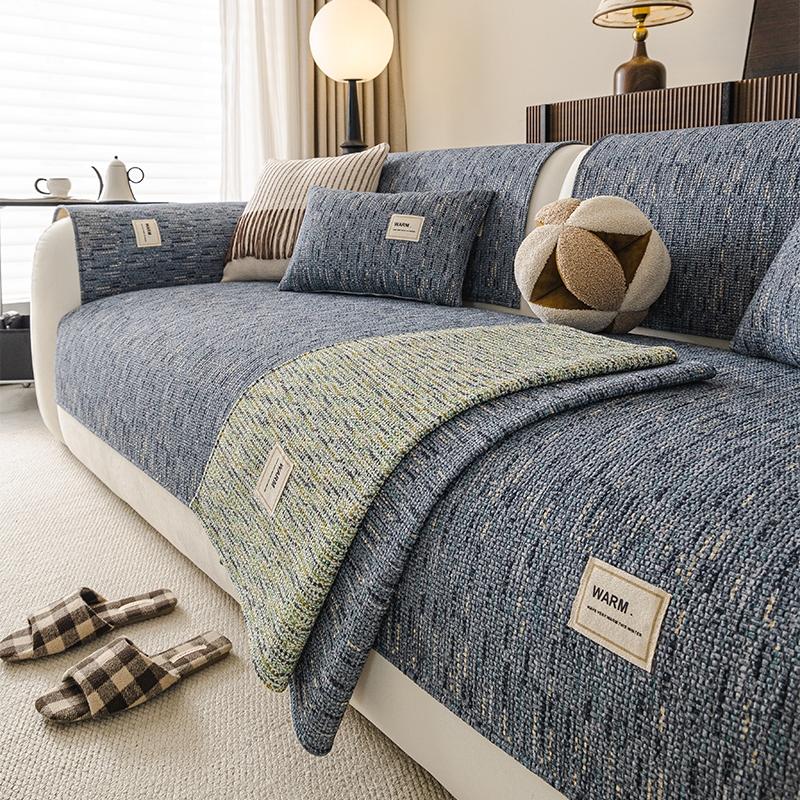 1pc Warm Label Chenille Sofa Cover, All Season Non-Slip Sofa Slipcover, Pet-Friendly Furniture Protector, Machine Washable Couch Mat for Living Room Home Decor