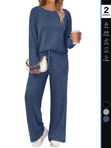 Womens Loungewear Lounge Sets 2 Piece Matching Pajamas Fall Fashion 2025 Ribbed Knit Outfits Long Sleeve Casual Sweatsuits