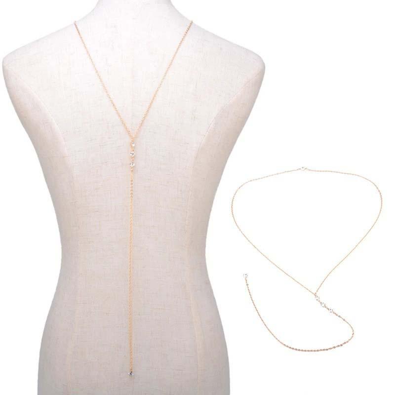 Women's Sexy Crystal Body Chain Necklace - Fashionable Jewelry, Silver-Colored Necklaces, Elegant Metal Long Zircon Backless Body Jewelry, Bikini Beach & Wedding Accessories, Body Chains