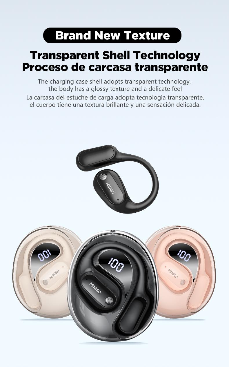 MINISO MS190 OWS Open Ear Bluetooth 6.0, Earbuds HIFI Sound Quality Music Wireless Earbuds, Gaming with Low Latency Wireless Headphones ,Colourful Sports,Earbuds Touch Control Built-in Mic Hearphones Compatible with Phone Computer