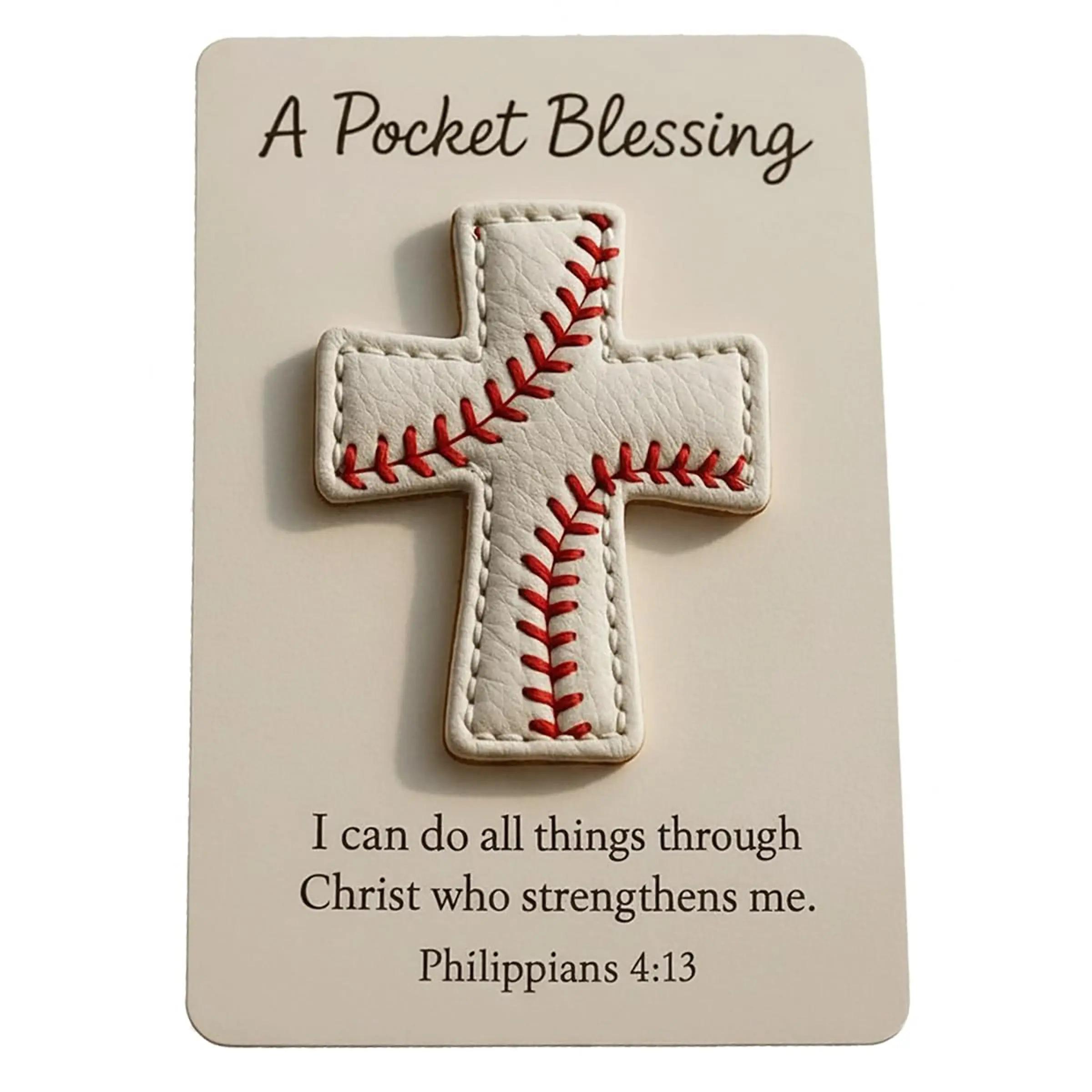 1 Pc Pocket Blessing – Baseball Cross Edition, Handmade Baseball Cross Pocket Blessing with Verse Card, Compact Size Christian Faith Gift for Athletes, Inspirational Sports Keepsake for Players and Coaches