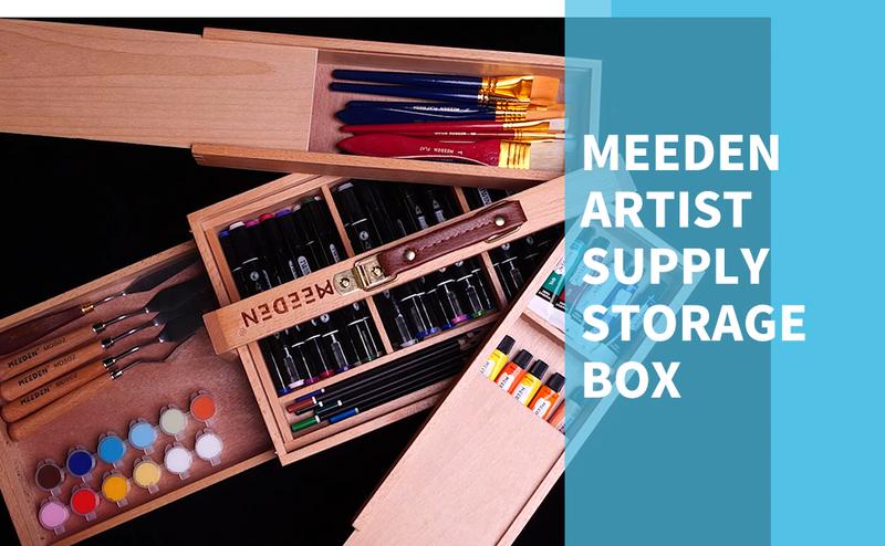 MEEDEN Artist Supply Storage Box - Portable Foldable Multi-Function Beech Wood Artist Tool & Brush Storage Box with Compartments & Drawer for Pastels, Pencils, Pens, Markers, Brushes MEEDEN Artist Supply Storage Box - Portable Foldable Multi-Function Beech Wood Artist Tool & Brush Storage Box with Compartments & Drawer for Pastels, Pencils, Pens, Markers, Brushes
