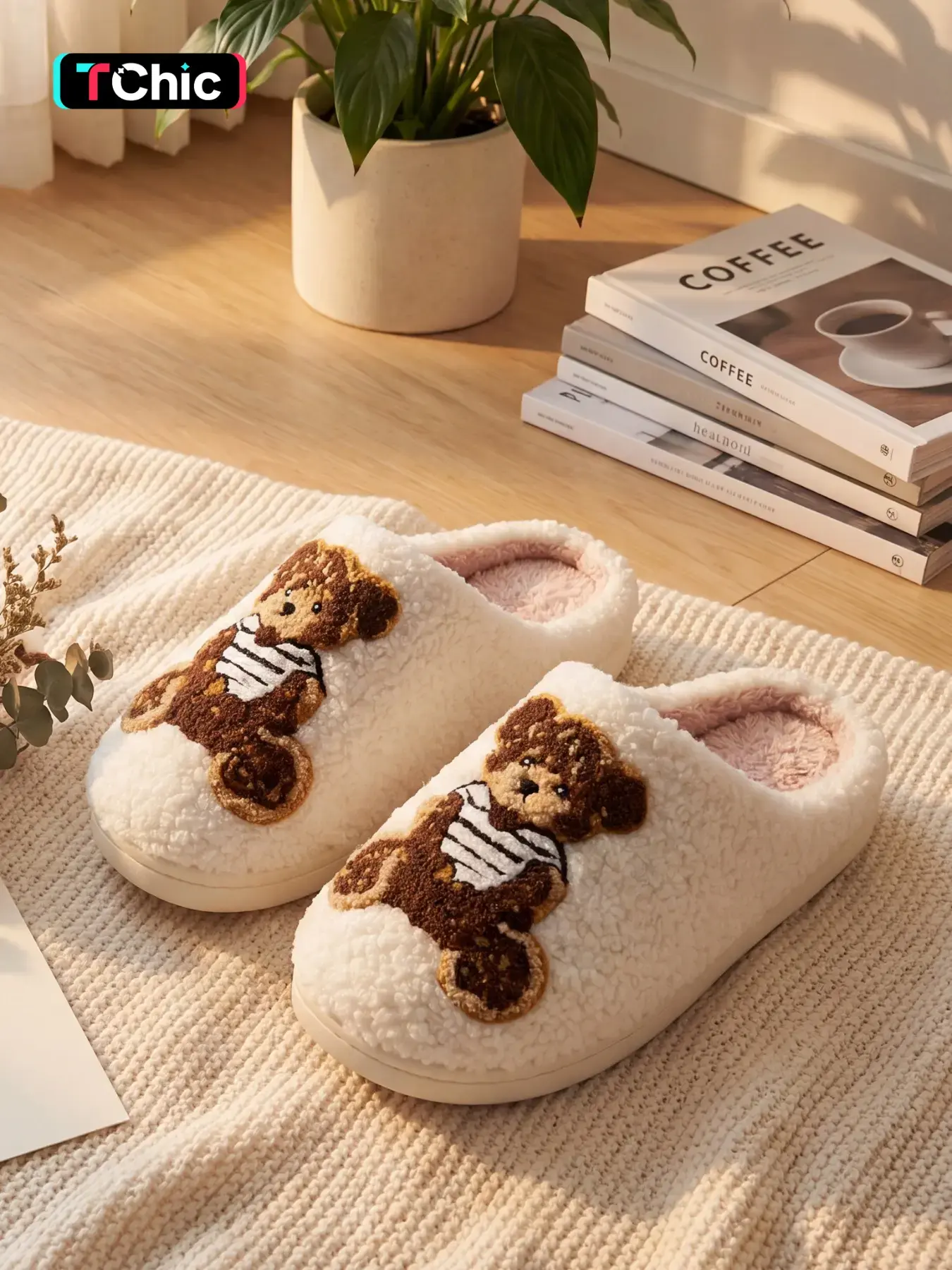 ute Striped Bear Closed Toe Slippers for Women, Fluffy Fuzzy Lined Indoor Slides, Non Slip Flat Sole House Shoes, Home Footwear, Cartoon 3D Bear Decor Cozy Warm Footwear, Lightweight Loose Lazy Slippers for Bedroom Dorm, Ideal Daily & Holiday Gift