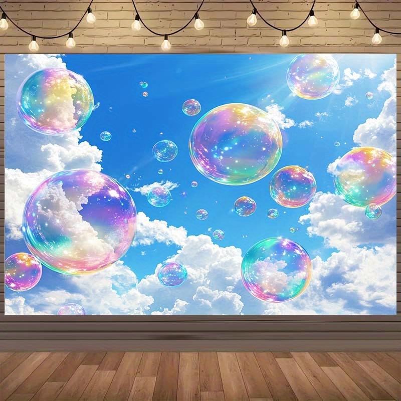 2D Flat Banner, 1pc Sky and Cloud Backdrop with Colorful Soap Bubbles - Blue Sky Photography Background, Suitable for Parties, Events, and Celebrations, Polymer Material, Multiple Sizes Available, Perfect for Bir