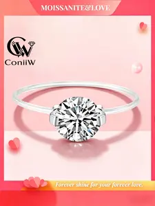 1 Carat Moissanite Solitaire Wedding Engagement Ring, Round Brilliant Cut, D Color Vvs1 Clarity, 925 Sterling Silver Gold Plated, Invisible Setting
