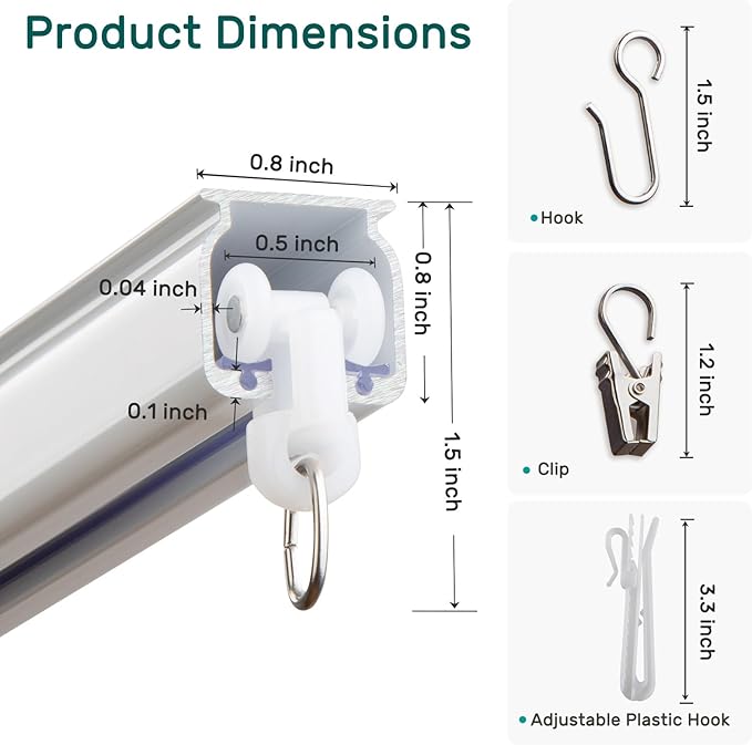 INOVADAY Curtain Slide Rails With Silent Strips, Ceiling And Wall-Mounted Curtain Rails, Three Types Of Hooks Are Available For Use In Bedrooms, Living Rooms And Bathrooms INOVADAY Curtain Slide Rails With Silent Strips, Ceiling And Wall-Mounted Curtain Rails, Three Types Of Hooks Are Available For Use In Bedrooms, Living Rooms And Bathrooms