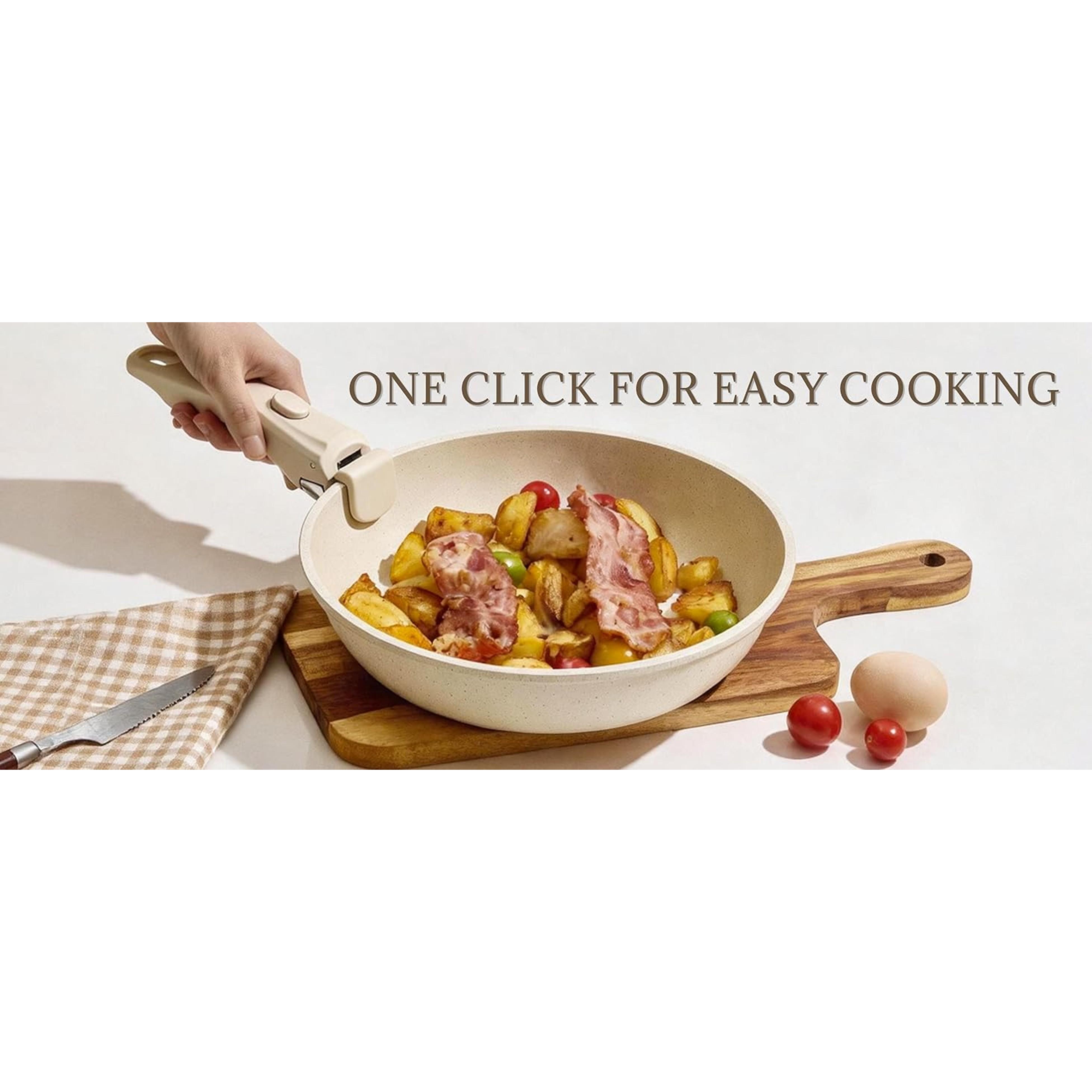 Ceramic Cookware Set Non Stick 8Pcs Pots and Pans Set Detachable Handle Induction Kitchen Cooking Set with Frying Pans Oven Dishwasher Safe, PFAS/PFOA Free, Cream White