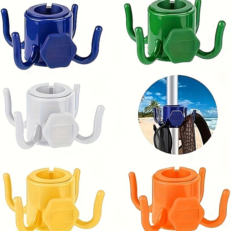 2pcs, adjustable 4-paw beach umbrella hook - Durable ABS plastic, multi-coloured (blue/green/white/orange) - Securely hang towels, cameras, clothes and bags - Suitable for 2.49cm-3.17cm parachute poles, suitable for beach, Utility Hooks