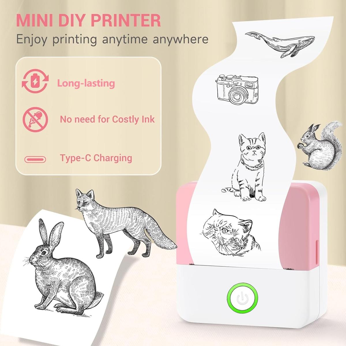 Mini Sticker Printer, Portable Inkless Sticker Maker, Pocket Photo Printer, Thermal Printer Label Maker with 10 rolls Paper, Portable Handheld Printer, for Pictures, Photos, Journals, DIY, Compatible With IOS&Android