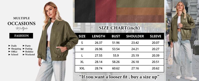 Danedvi Womens Leather Jacket Oversized Faux Casual Zip Up Bomber Motorcycle Jackect Trendy Fall Winter Clothes S-XXL