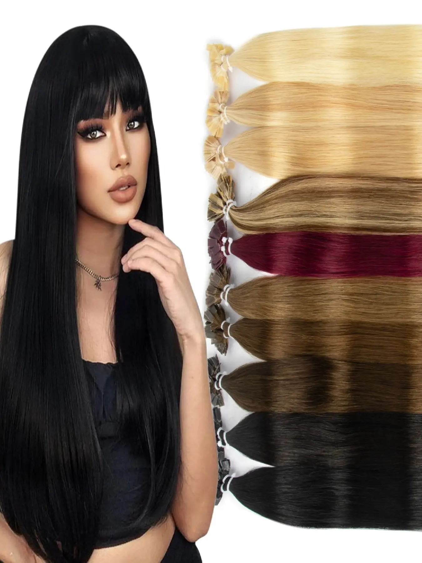 Flat Tip Human Hair Fusion Extensions, 30g Natural Straight Pre Bonded Keratin Hair Strands, Medium Length Wigs, Sweet Style, Real Hair Extensions