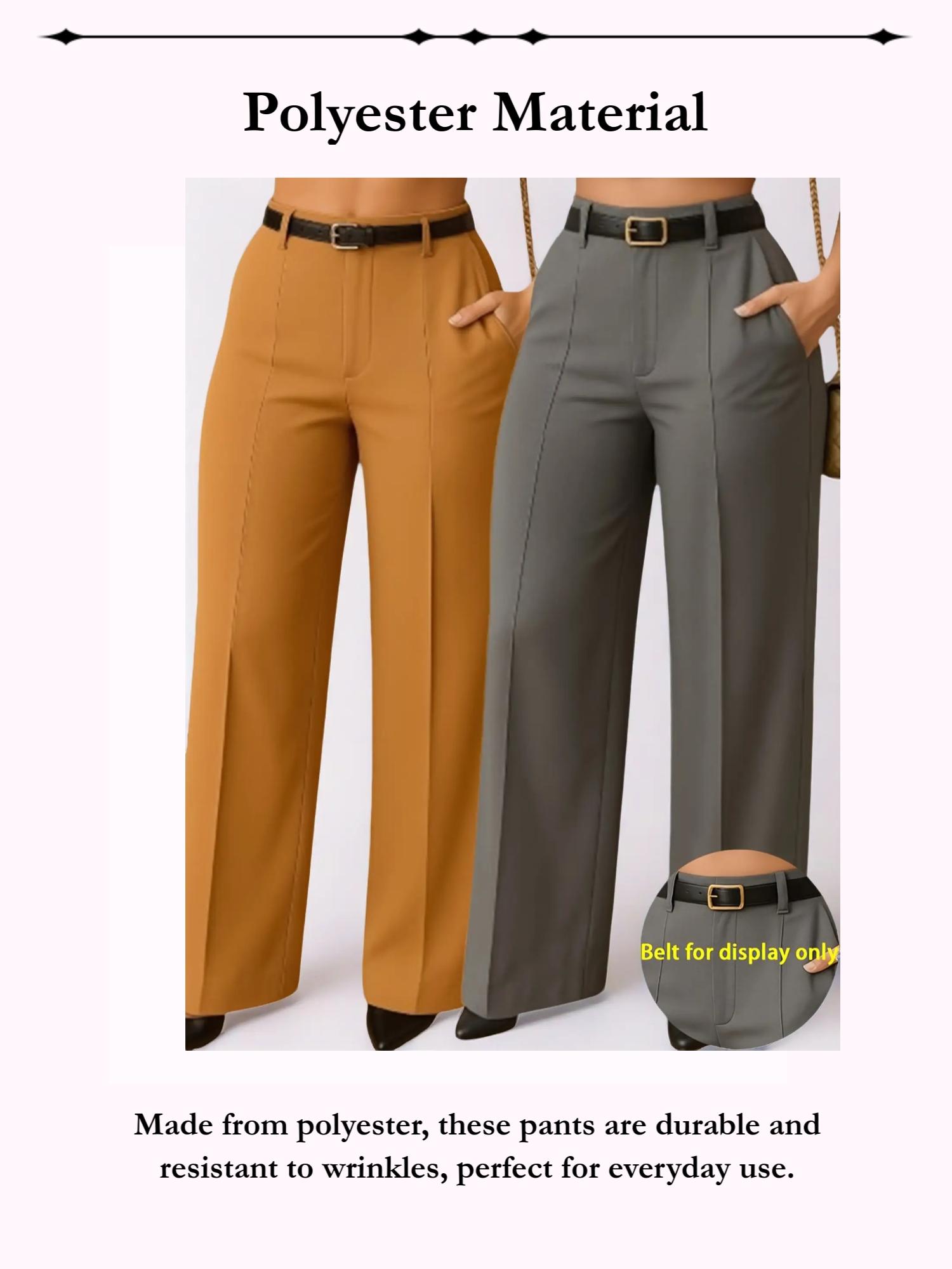 Women's Elegant Minimalist Basic Solid Color High Waist Straight Leg Casual High Waisted Everyday Pants Set, Fitted Commuter Long Pants Without Belt, Casual Trousers, All Seasons