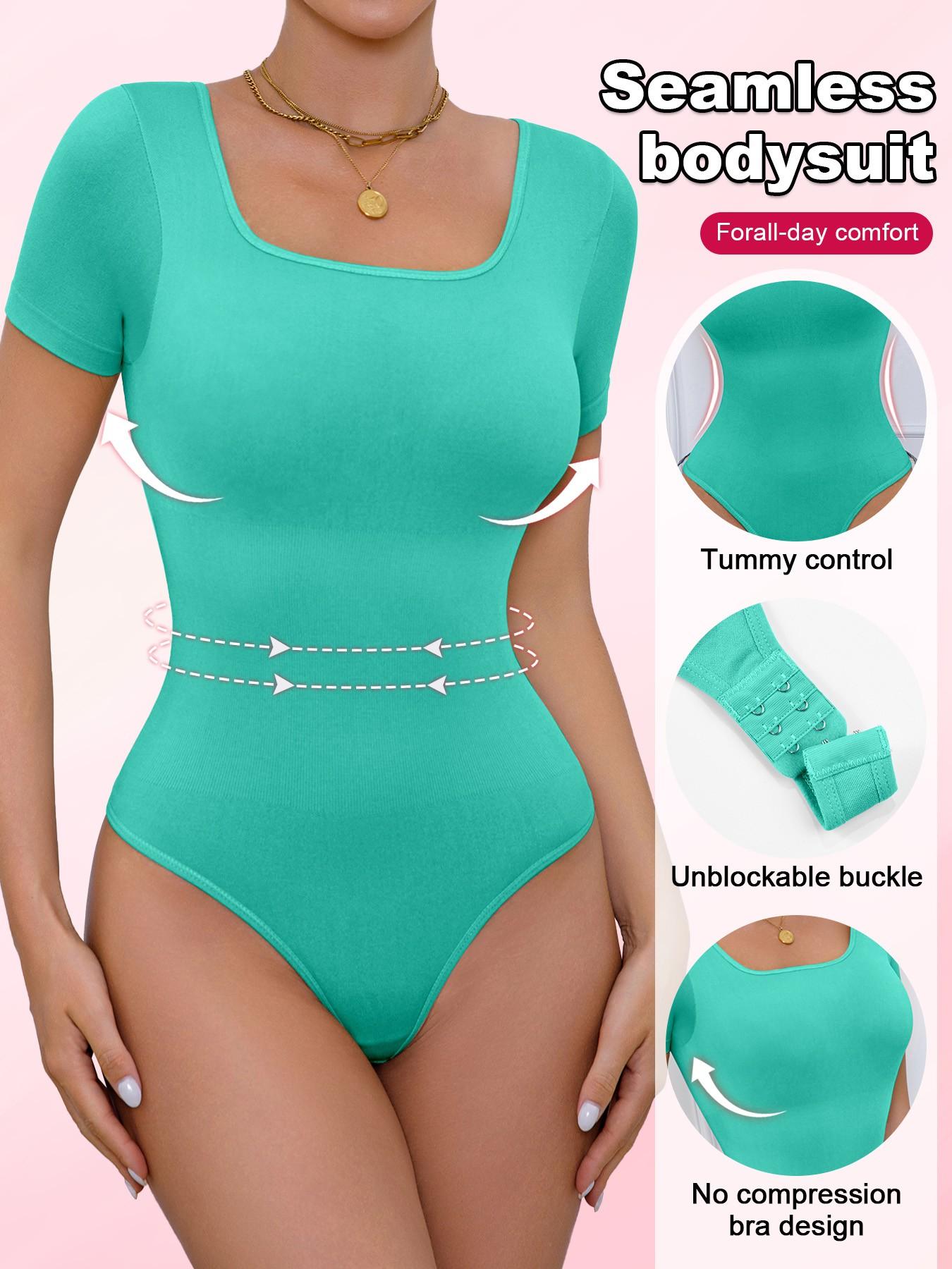 Women's Seamless Shapewear Bodysuit Set, Slimming Waist Abdomen Control Short Sleeve Crop Bodyshaper, All Seasons Minimalist Style