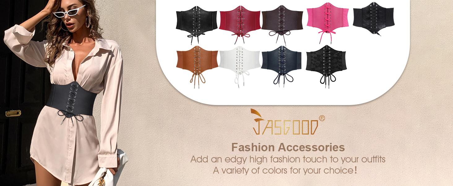 JASGOOD Christmas Women Lace-up Tied Waspie Corset Belts Wide Elastic Waist Belt for Women