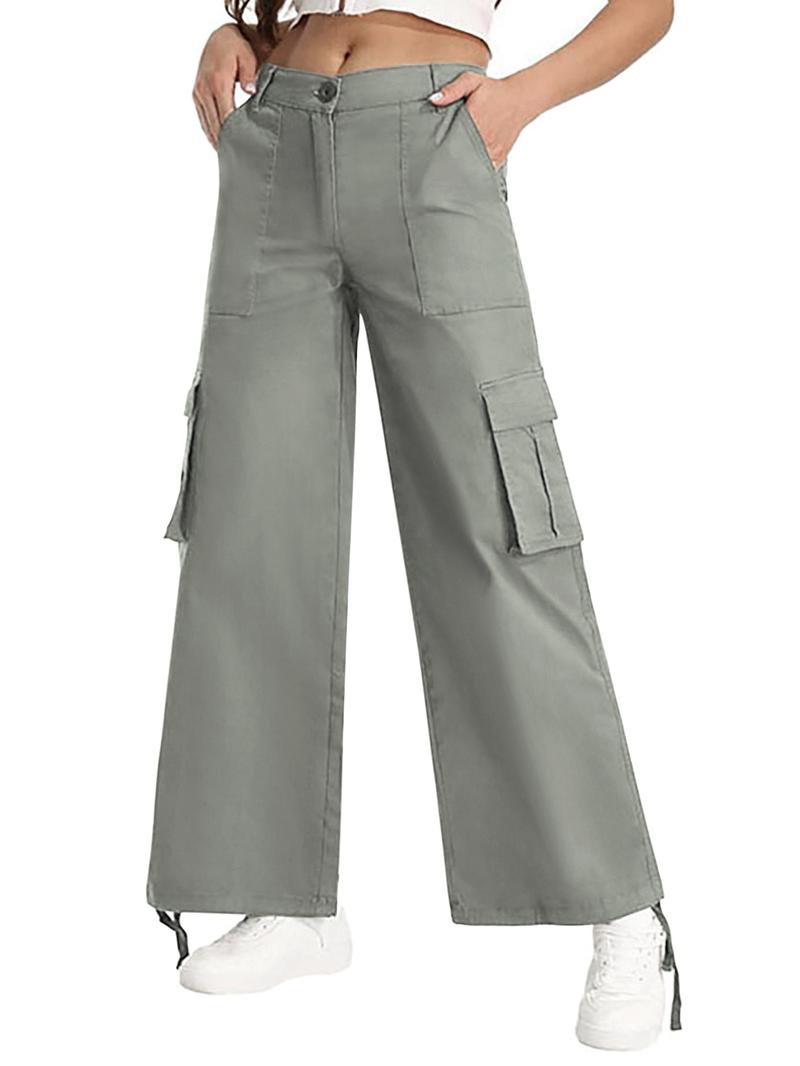Avamo Stretchy Womens Cargo Pants thick thigh pants work outfits women Wide Leg Sweatpants Baggy High Waisted 6 Pockets Straight Leg Casual Y2K Streetwear Cinched Ankle/ Straight-Leg Capris Pants With Adjustable Trouser Cuffs for Daily Wear