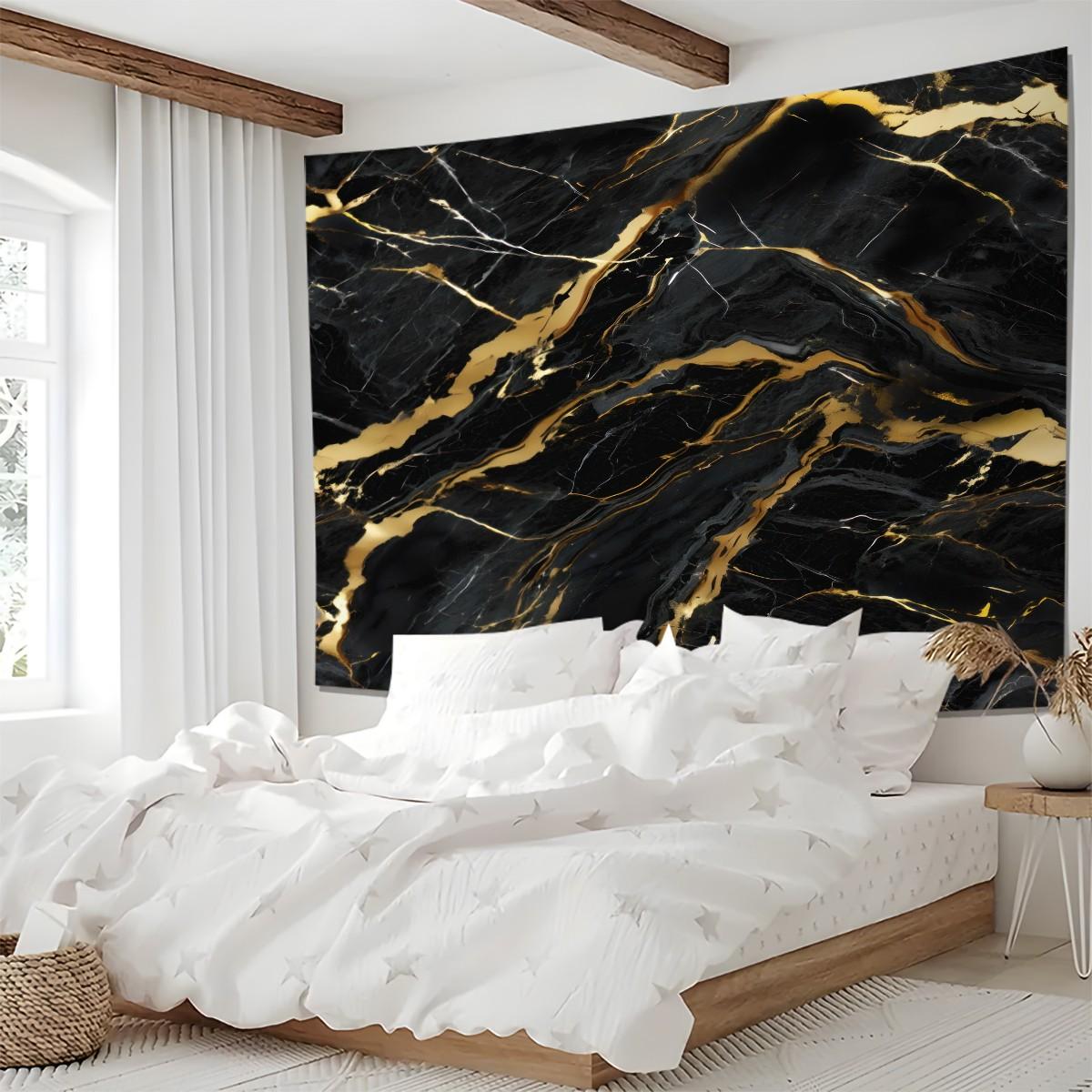Marble Tapestry Wall Hanging, Gold Foil Vein Abstract Art Wall Tapestry, Luxury Modern Aesthetic Tapestry for Bedroom Living Room Dorm Home Decor