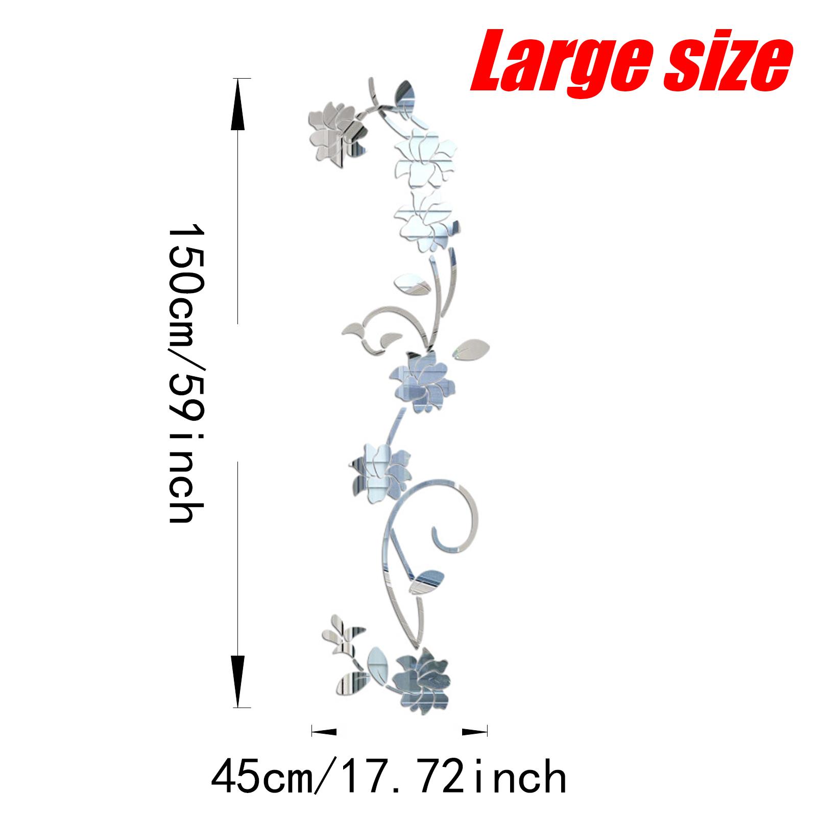 Acrylic Mirror Surface DIY Floral Vine Wall Sticker, 3D Rose Self-Adhesive Removable Decor for Living Room Bedroom