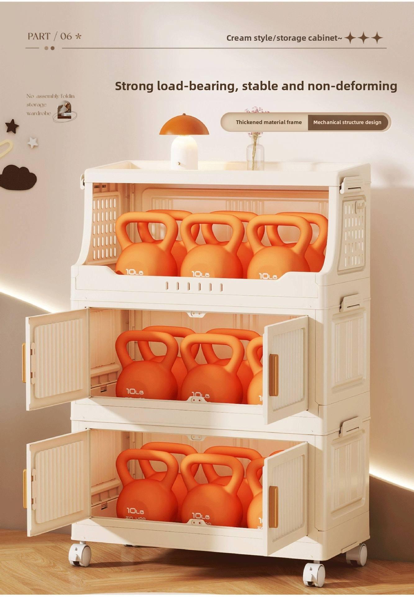 Large-capacity covered multi-tier stackable storage cabinet, wheeled foldable plastic storage cabinet, closet organizer and storage box, decorative cube closet organizer, for living room, bedroom, bathroom, office, dormitory, Space Saving Furniture