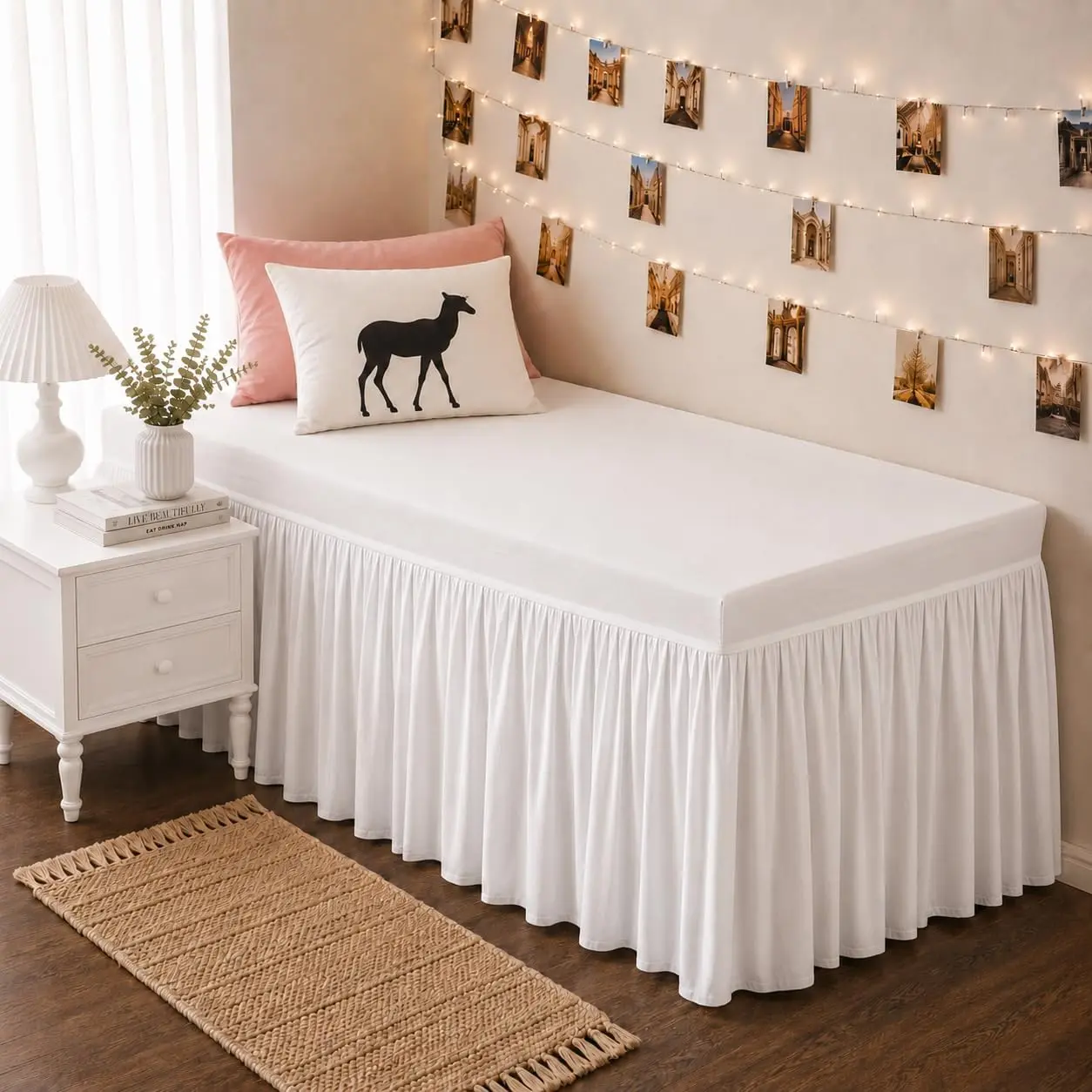 Dorm Bed Skirt Twin XL 32" Drop, 100% Microfiber, White| College Dorm Room, Wrinkle & Fade Resistant, Machine Washable