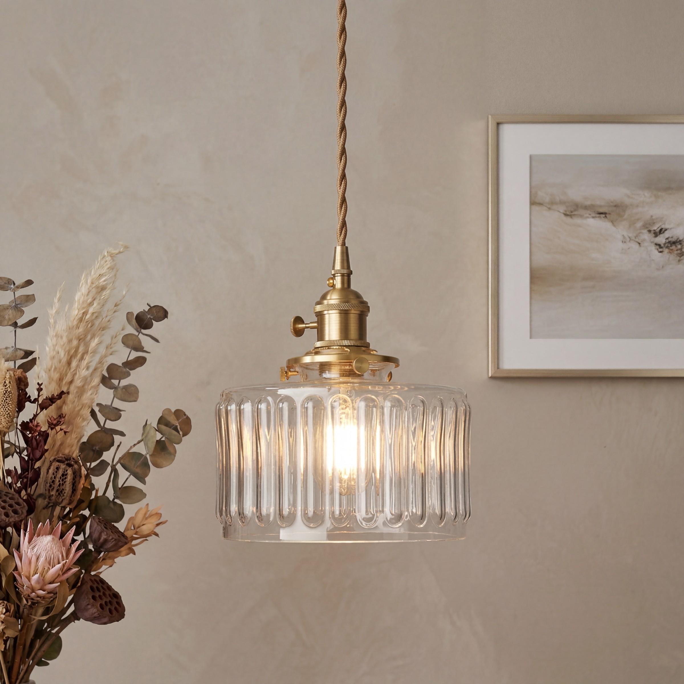 1pc Crystal Chandelier, Modern Adjustable Height Hanging Bedside Lamp, Farmhouse Glass Shade, Suitable for Dining Room Bedroom Kitchen Bar(E27x1 Base, Not Included)