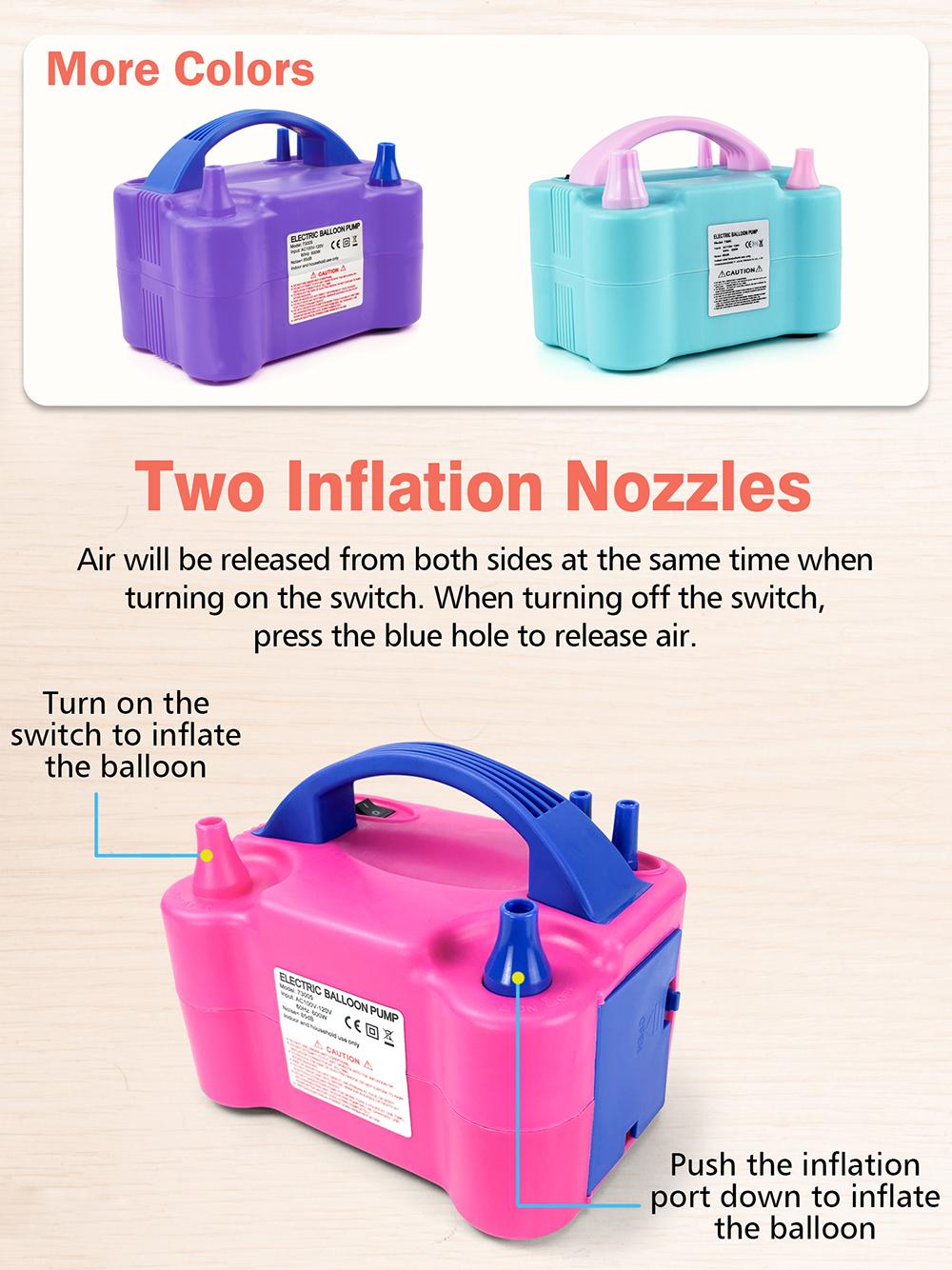 Electric Air Balloon Pump, Portable Dual Nozzle Electric Balloon Inflator, Electric Balloon Pump for Birthday Party Decoration, 110V 600W Hot Pink