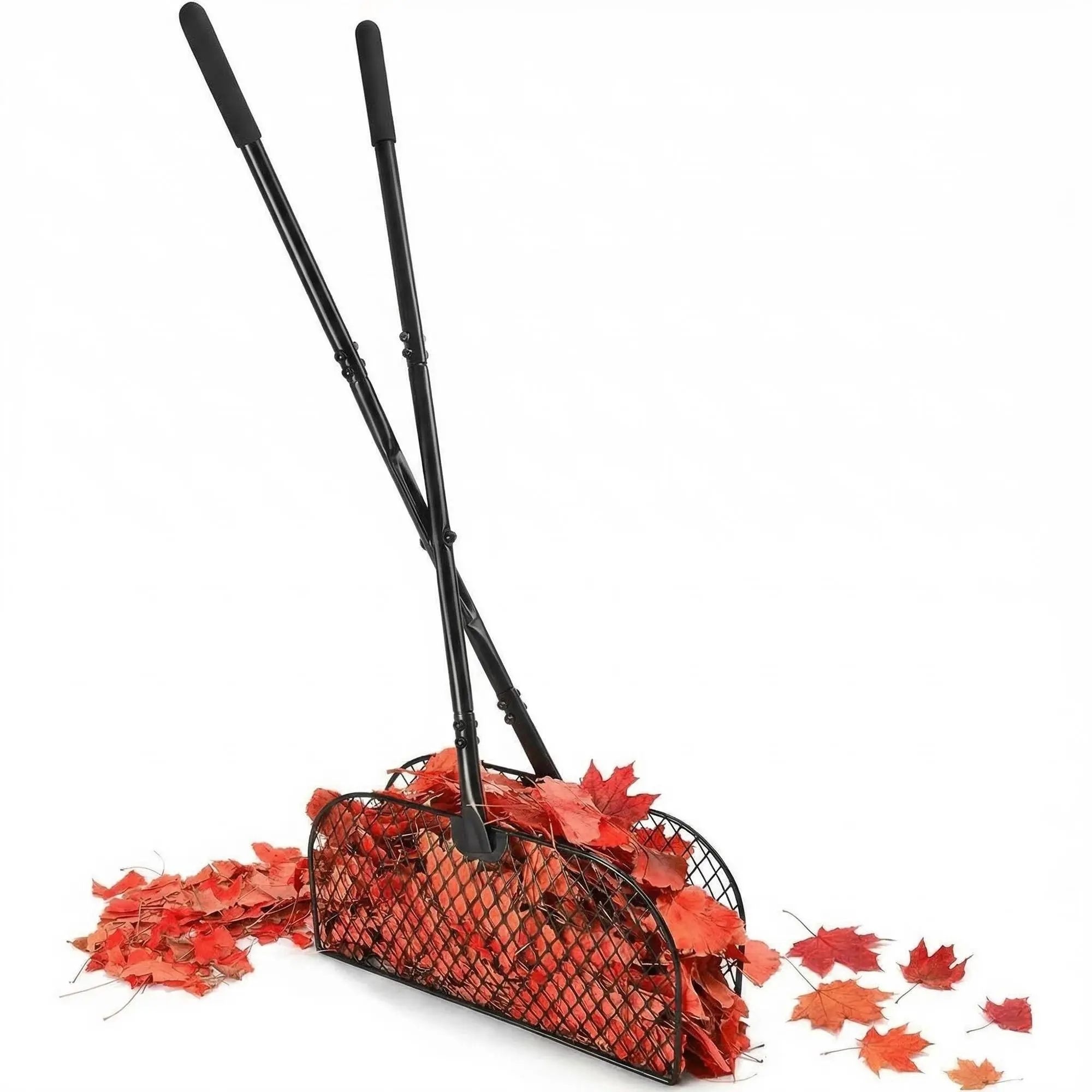 2 Pack Black Metal Leaf Grabber Rakes, Heavy Duty Long Handle Garden Leaf Collector with 40.7in Telescopic Handle, Durable Yard Waste Pickup Tool for Lawn Patio Garden