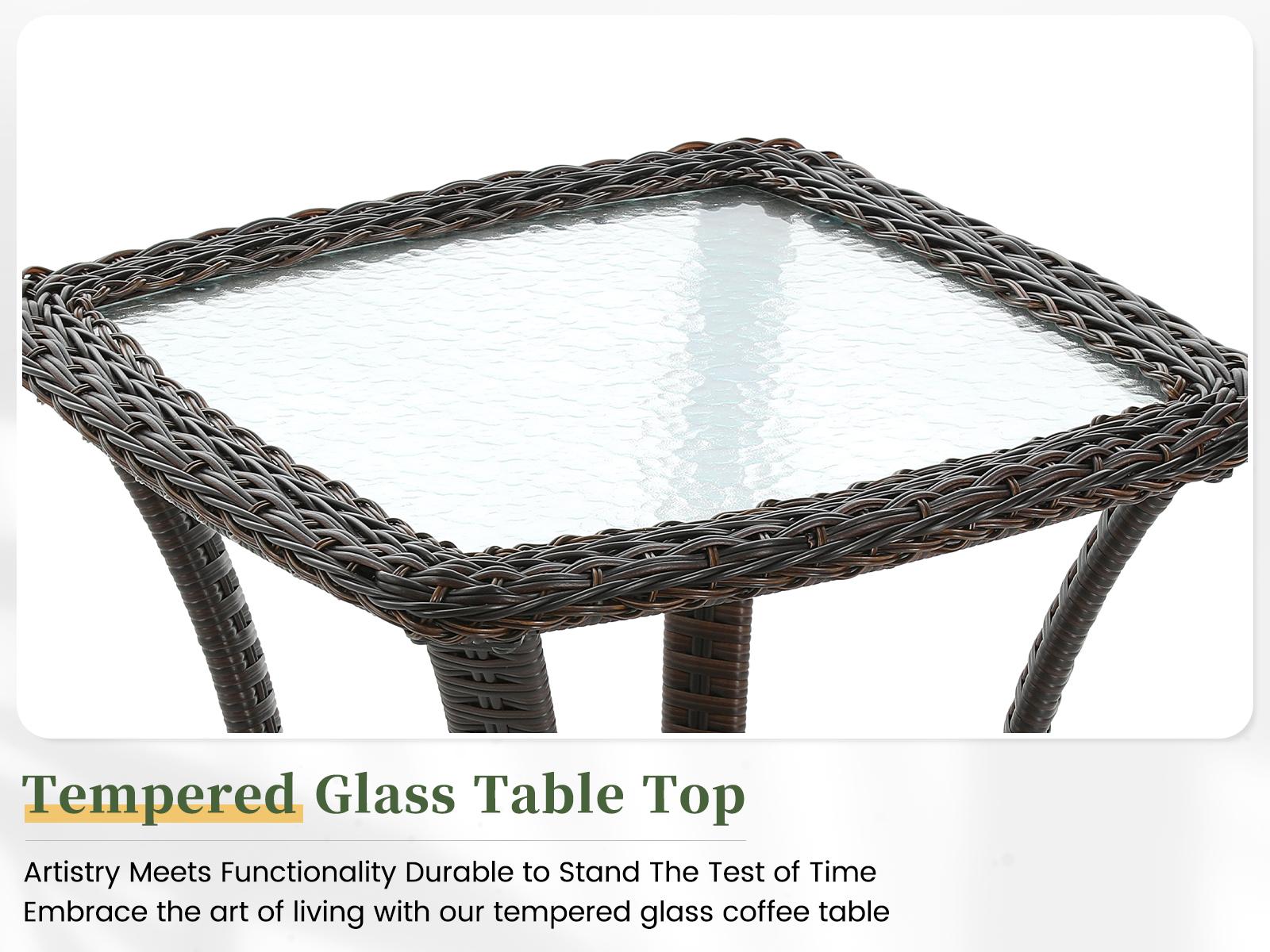 UDPATIO 3 Piece All-Weather Greenish Patio Furniture Set with Wicker Design, Rattan Rocking Chair, Glass Top Side Table Thickened Cushions Outdoor Deck Relax SpringGardening