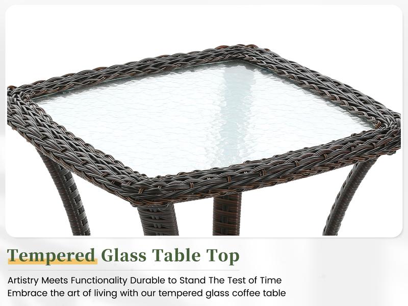 UDPATIO 3 Piece All-Weather Patio Furniture Set with Wicker Design, Rattan Rocking Chair, Glass Top Side Table Thickened Cushions Outdoor Deck Relax