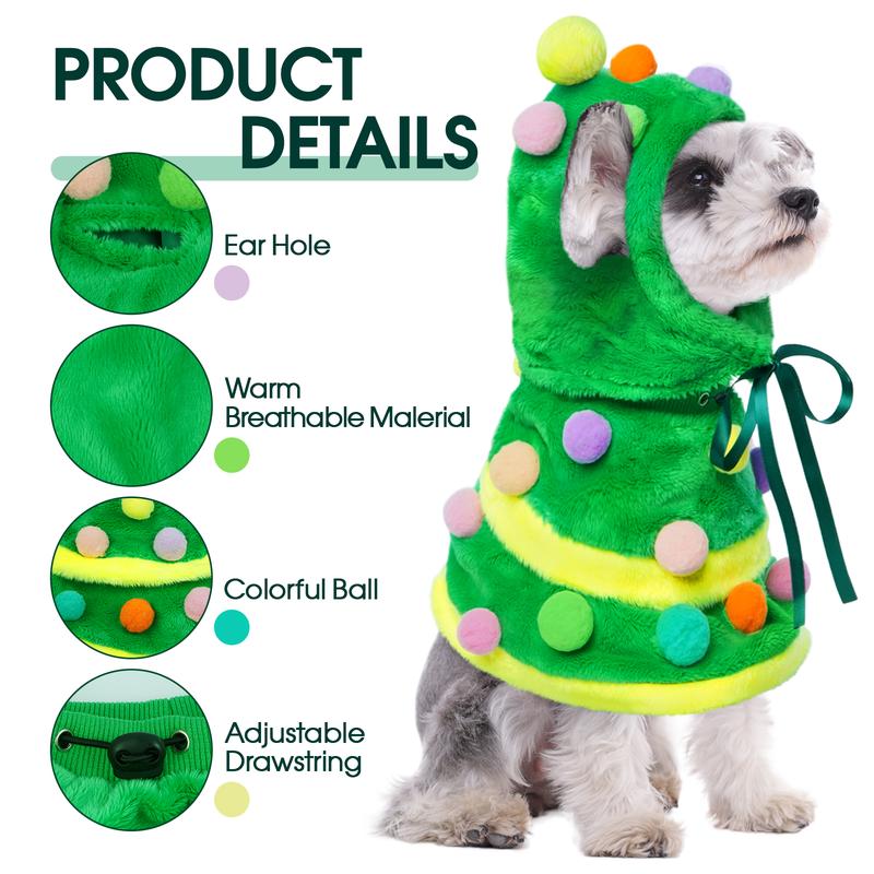 Kuoser Christmas Dog Outfit Set with Tree Hat & Dress for Small Medium Dogs Festive Winter Costume with Pom-Poms and Adjustable Drawstring dog clothes Puppy