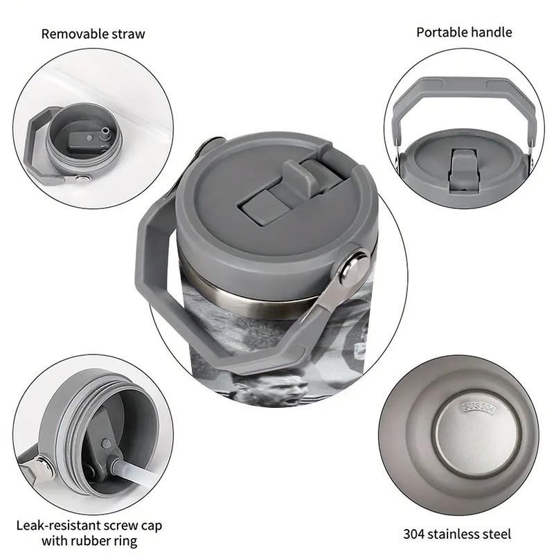 1pc 30oz Messi Argentina national team stainless steel insulated cup - blue and white stripes - 10 size with full printing - portable handle - large capacity sports water cup - suitable as a gift for sports fans