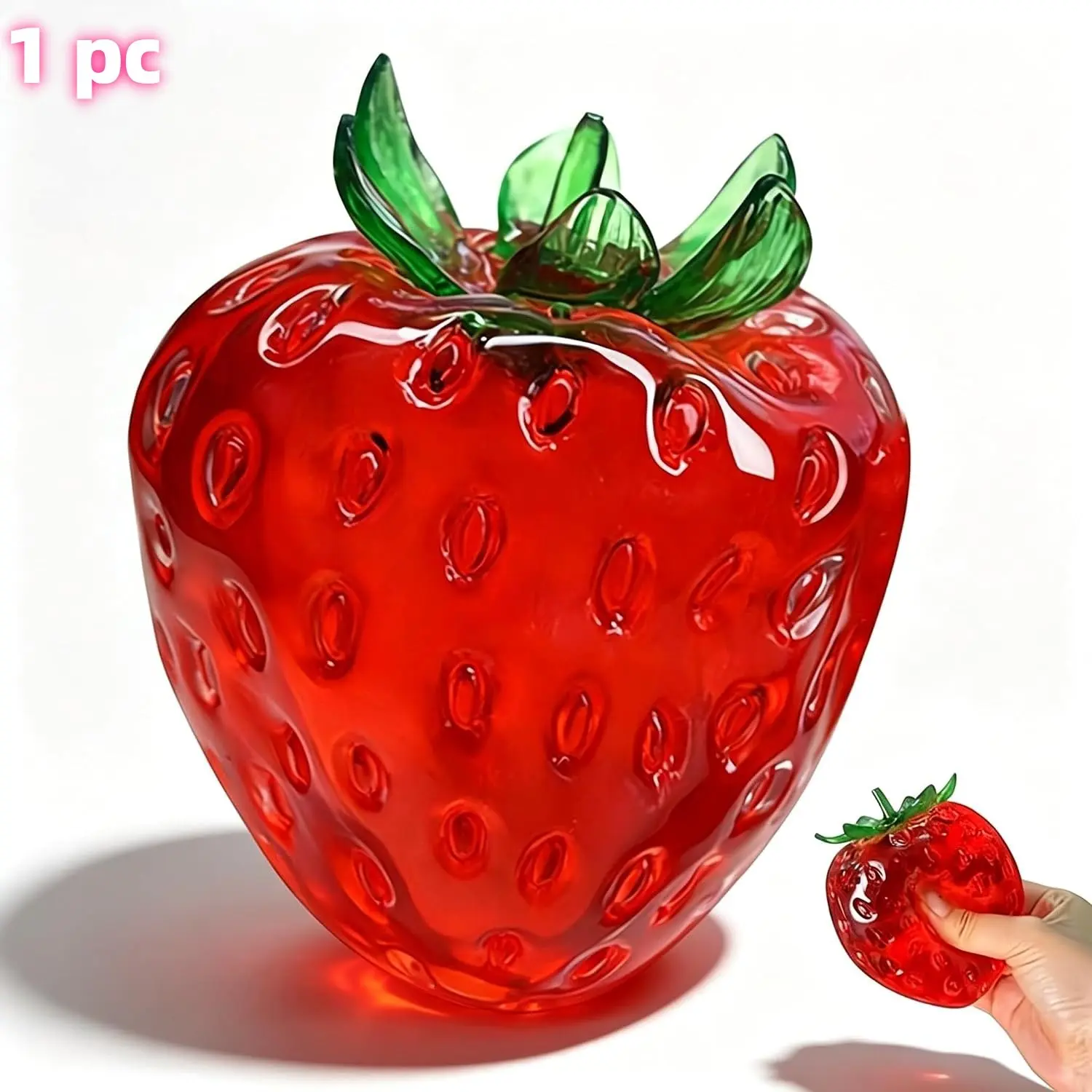 Plastic strawberry squeezing toy, realistic slow rising strawberry decompression toy, fun fruit sensory squeeze ball, transparent strawberry sensory ball