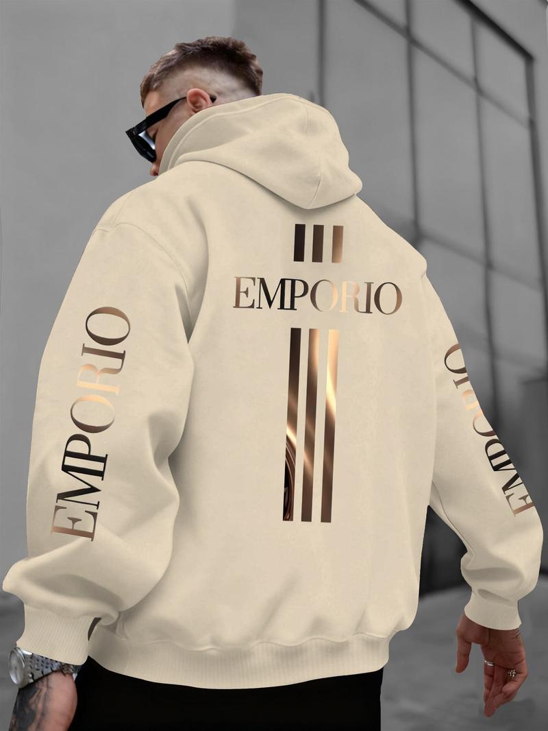 Emporio Gold Graphic Oversized Hoodie | White Streetwear Hoodie with Luxury Brand-Inspired Print | Trendy Outfit for Fashion & Streetwear Enthusiasts | Comfortable & Stylish